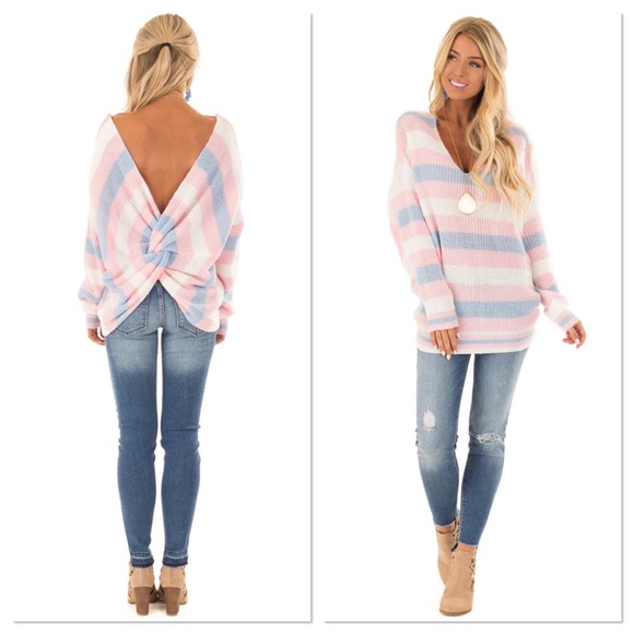 Candy Striped Twisted Back Sweater - Picture 3 of 6